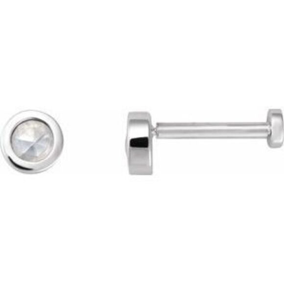 14K White .06 CT Rose-Cut Natural Diamond Press Fit Back Stud Earring
